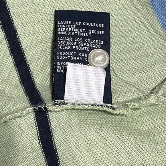 Tommy Hilfiger Polo Shirt Mens Medium Blue Green Striped Rugby Short Sleeve Golf - Picture 12 of 12